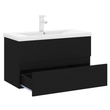 Stylish Sink Cabinet with Built-in Basin - Black Engineered Wood