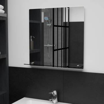 Stylish 50x50 cm Wall Mirror with Shelf - Tempered Glass