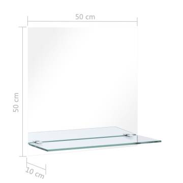 Stylish 50x50 cm Wall Mirror with Shelf - Tempered Glass