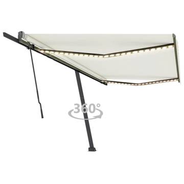 Manual Retractable Awning with LED - 500x300cm Cream