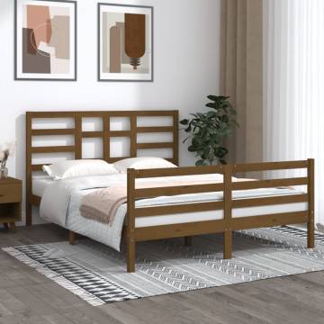 Honey Brown Solid Wood King Size Bed Frame - 150x200 cm