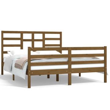 Honey Brown Solid Wood King Size Bed Frame - 150x200 cm