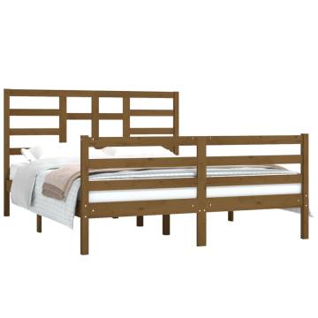 Honey Brown Solid Wood King Size Bed Frame - 150x200 cm