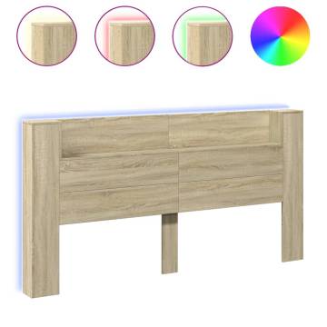 Headboard Cabinet with LED Sonoma Oak - Modern Design