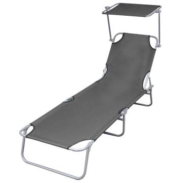 Folding Sun Lounger with Canopy - Steel Grey | HipoMarket