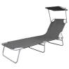 Folding Sun Lounger with Canopy - Steel Grey | HipoMarket