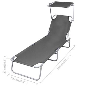 Folding Sun Lounger with Canopy - Steel Grey | HipoMarket