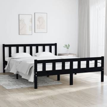 Black Solid Wood Bed Frame 150x200 cm King Size | HipoMarket