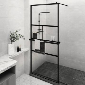 Stylish Black Walk-in Shower Wall with Shelf - 90x195 cm