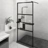 Walk-in Shower Wall with Shelf Black 90x195 cm ESG Glass&Aluminium Colour black Size 90 x 195 cm Model 2 horizontal bars 