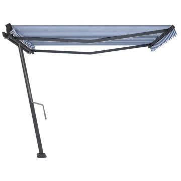 Freestanding Manual Retractable Awning 450x300 cm - Blue/White