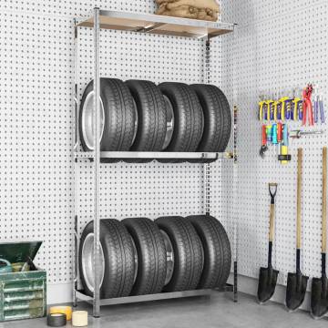 2-Layer Tire Rack Silver | Steel Storage Solution | 110x40x180 cm