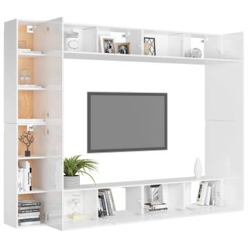 8 Piece High Gloss White TV Cabinet Set - Stylish & Practical