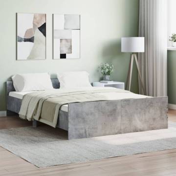 Concrete Grey Bed Frame 140x190 cm with Headboard & Footboard