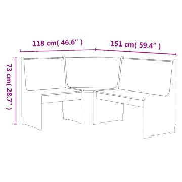 Corner Bench 151 cm Solid Wood Pine - Honey Brown & White