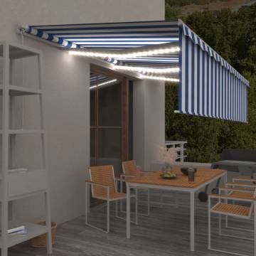 Manual Retractable Awning 6x3m Blue & White with LED Lights