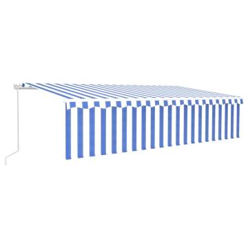 Manual Retractable Awning 6x3m Blue & White with LED Lights