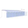 Manual Retractable Awning 6x3m Blue & White with LED Lights