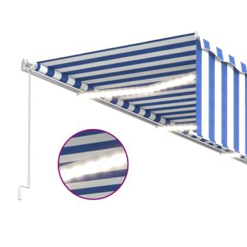 Manual Retractable Awning 6x3m Blue & White with LED Lights