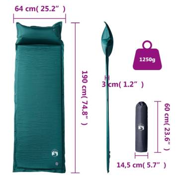 Self-Inflating Camping Mattress with Pillow - Green, 1-Person