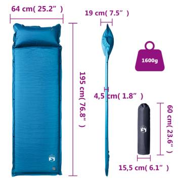 Self Inflating Camping Mattress with Pillow - Turquoise