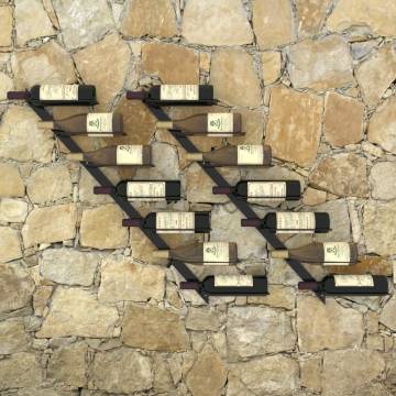 Stylish Wall-Mounted Wine Racks for 14 Bottles - 2 pcs Black Metal