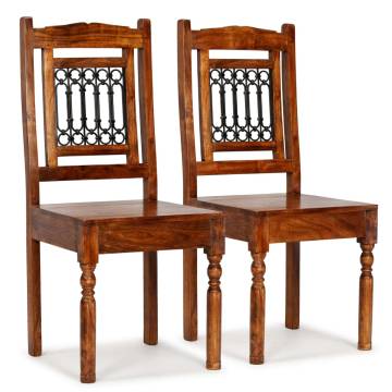 Classic Solid Wood Dining Chairs - 2 Pcs Honey Finish