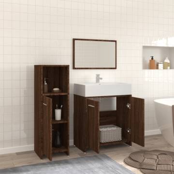 3 Piece Bathroom Furniture Set - Brown Oak Wood | HipoMarket