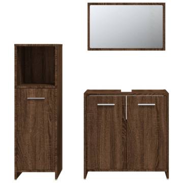 3 Piece Bathroom Furniture Set - Brown Oak Wood | HipoMarket