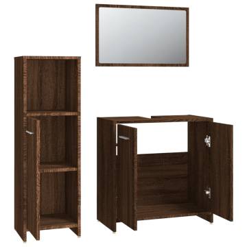 3 Piece Bathroom Furniture Set - Brown Oak Wood | HipoMarket