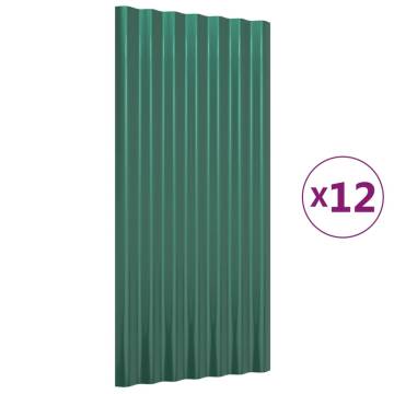 Roof Panels 12 pcs - Powder-coated Steel Green 80x36 cm