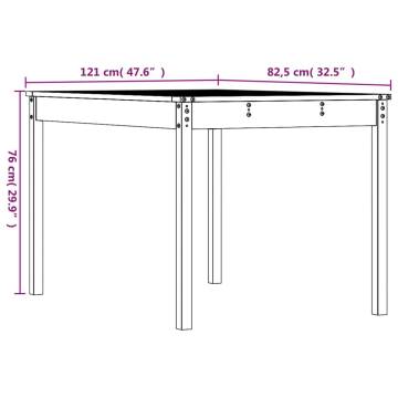 Garden Table 121x82.5cm - Solid Pine Wood for Outdoor Use