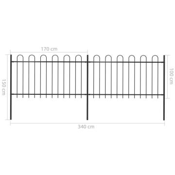 Garden Fence with Hoop Top Steel 3.4x1 m Black | Hipomarket