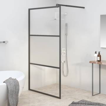 Walk-in Shower Wall 100x195 cm | Half Frosted ESG Glass Black