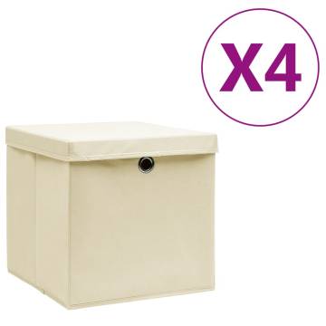 Storage Boxes with Covers - 4 Pcs Cream | HipoMarket