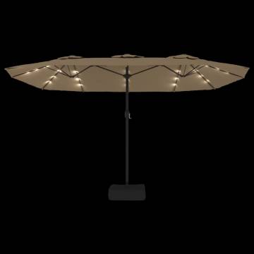 Double-Head Parasol with LEDs - Taupe 449x245 cm | Hipo Market