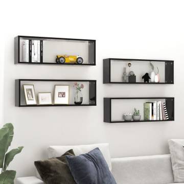 Black Wall Cube Shelf Set - 4 pcs, Stylish Storage Solution