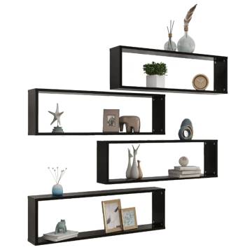 Elegant Wall Cube Shelf Set - 4 pcs Black - Engineered Wood