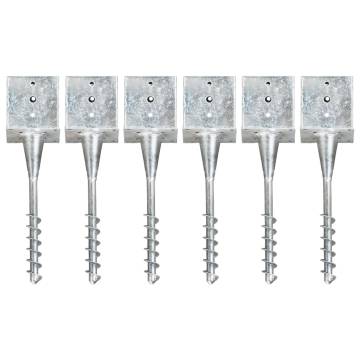 Ground Spikes Set - 6 Pcs Silver Galvanised Steel 14x14x58 cm