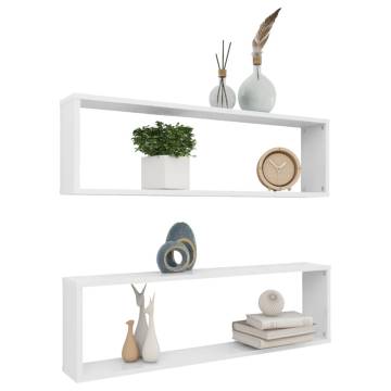 Stylish High Gloss White Wall Cube Shelf - 2 pcs Set