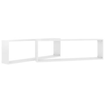 Stylish High Gloss White Wall Cube Shelf - 2 pcs Set