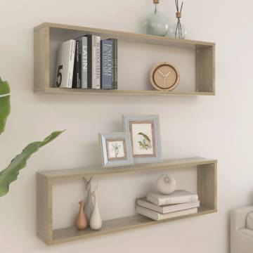 Elegant Wall Cube Shelf Set - Sonoma Oak | 2 pcs 100x15x30 cm