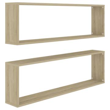 Elegant Wall Cube Shelf Set - Sonoma Oak | 2 pcs 100x15x30 cm