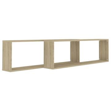 Elegant Wall Cube Shelf Set - Sonoma Oak | 2 pcs 100x15x30 cm