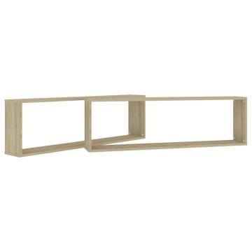 Elegant Wall Cube Shelf Set - Sonoma Oak | 2 pcs 100x15x30 cm