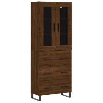 Stylish Highboard Brown Oak | 69.5x34x180 cm Engineered Wood