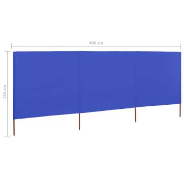 3-Panel Wind Screen Fabric 400x120 cm - Azure Blue