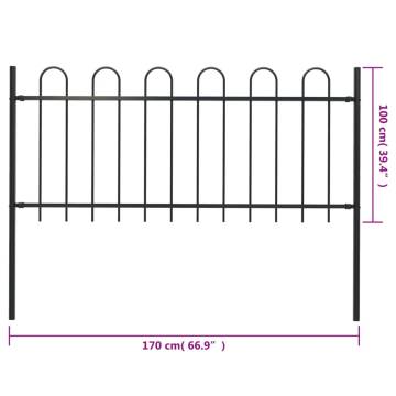 Elegant Garden Fence with Hoop Top - 1.7m Black Steel