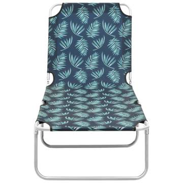 Folding Sun Lounger - Steel & Fabric Leaves Print | Hipo Market