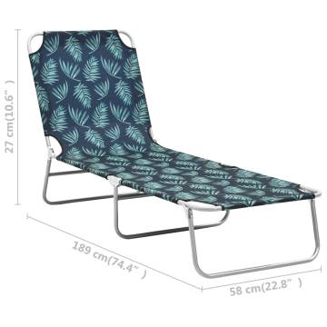 Folding Sun Lounger - Steel & Fabric Leaves Print | Hipo Market